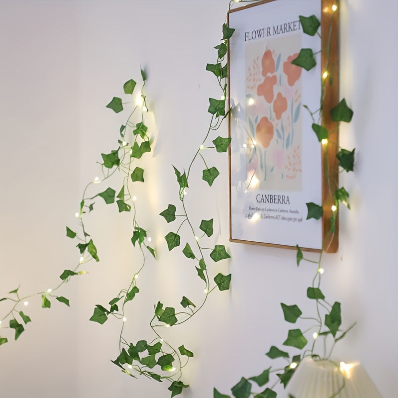 Зеленая гирлянда из листьев на шнуре 2м 5м 10м, работает на батарейках, для внутреннего декора