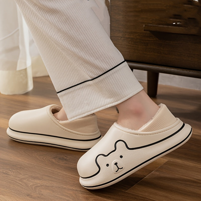 Women's EVA Slip-On House Shoes with Bear Face Design, Non-Slip Sole