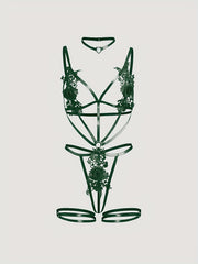 Women's Polyester Knit Bodysuit with Embroidery and Heart Pattern for Lingerie Set