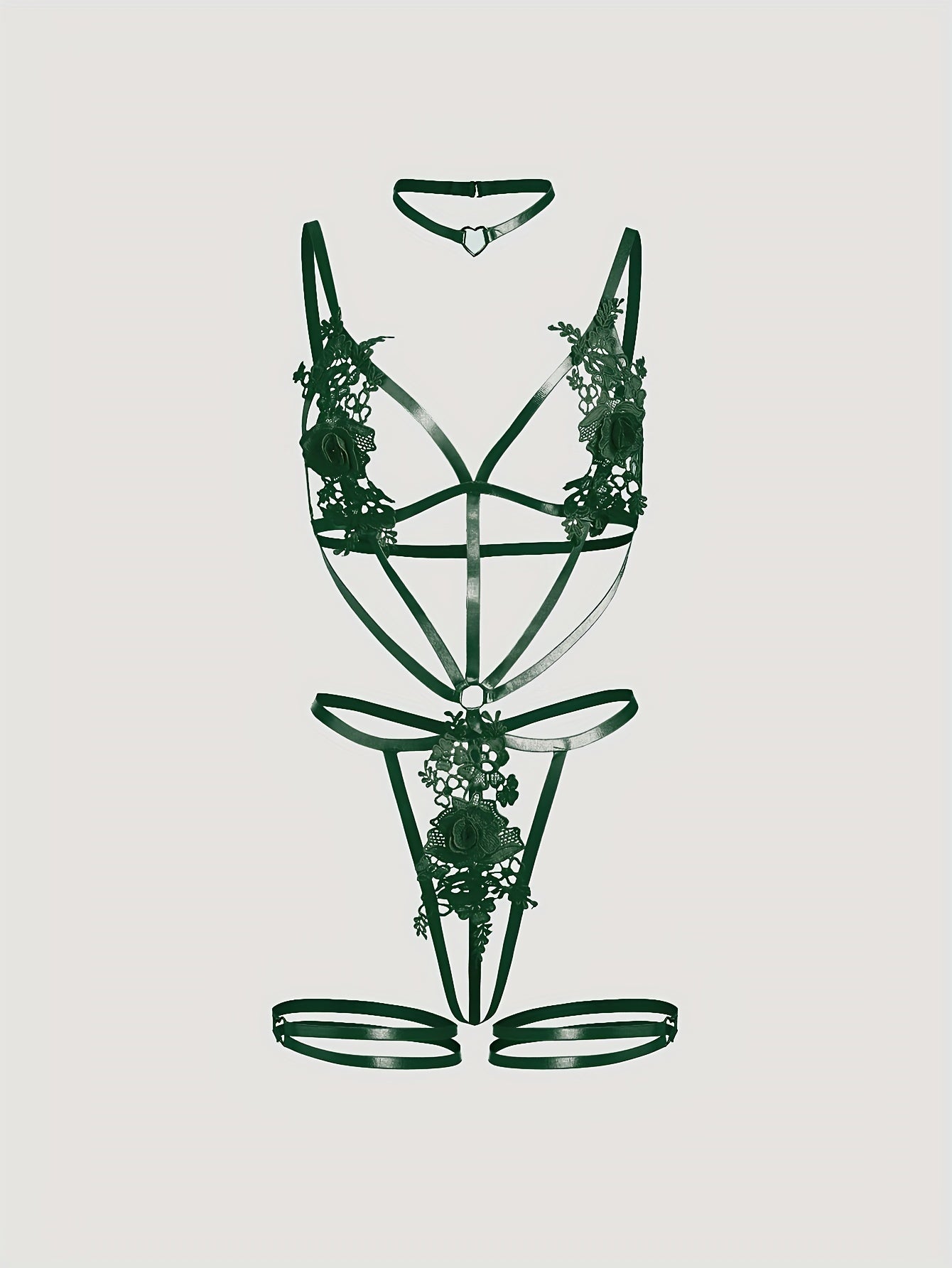 Women's Polyester Knit Bodysuit with Embroidery and Heart Pattern for Lingerie Set