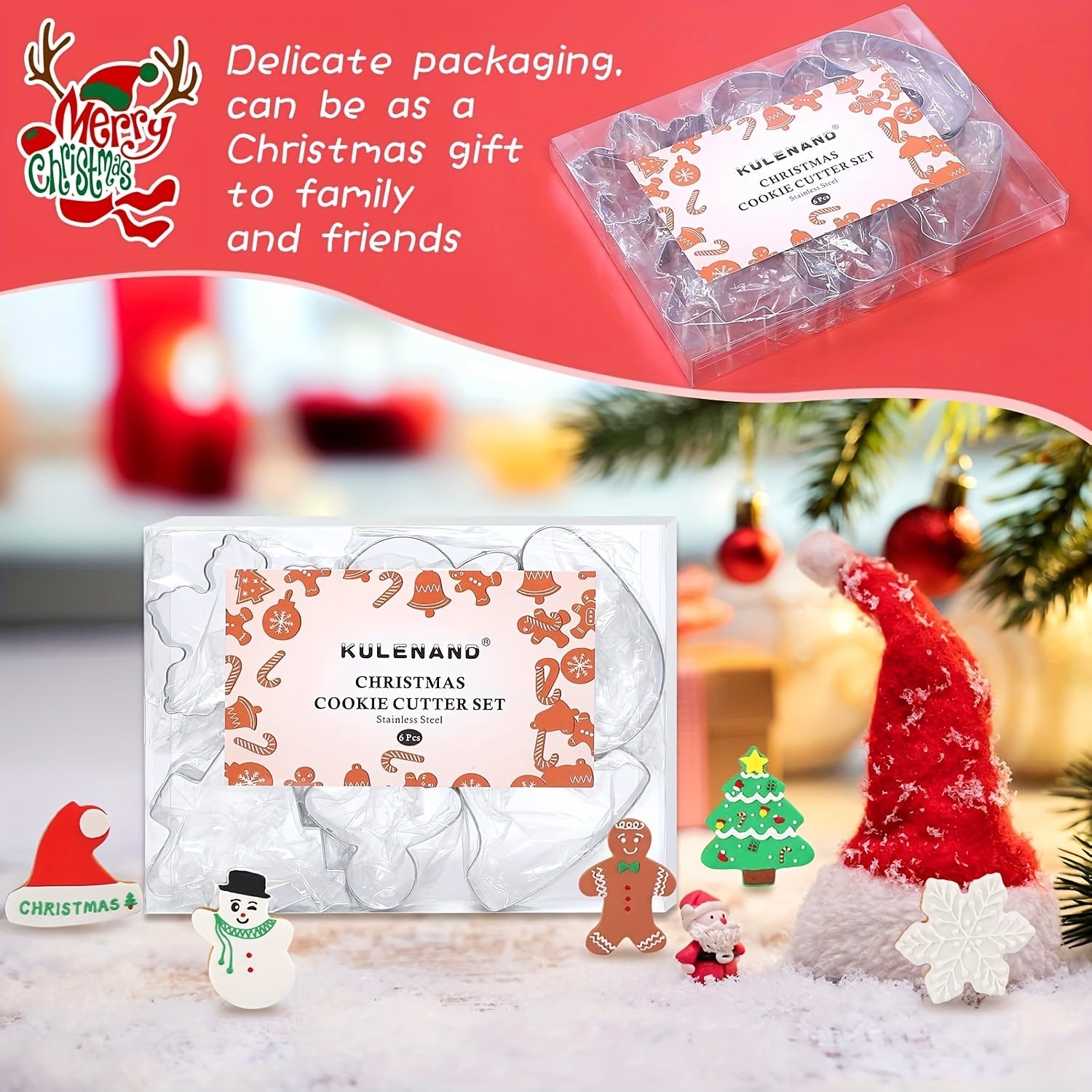 Juego de 6 cortadores de galletas de acero inoxidable para Navidad, ideales para hornear galletas y pasteles