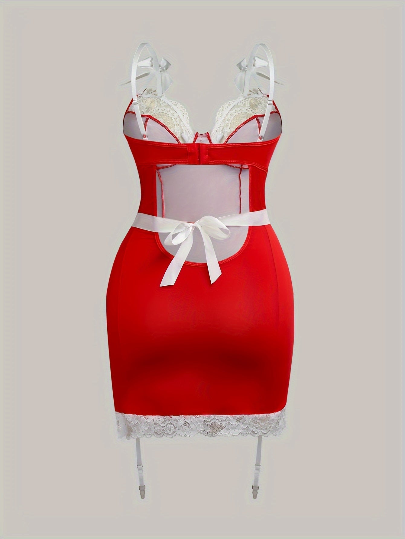 Plus Size Women's Lace Bow Front Lingerie Dress with Apron Costume