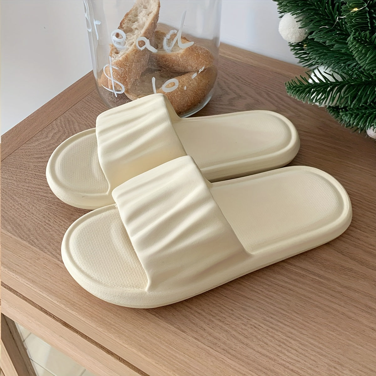 Women's EVA Slip-On Slippers, Anti-Slip, Odor-Resistant, Beige Indoor Shoes