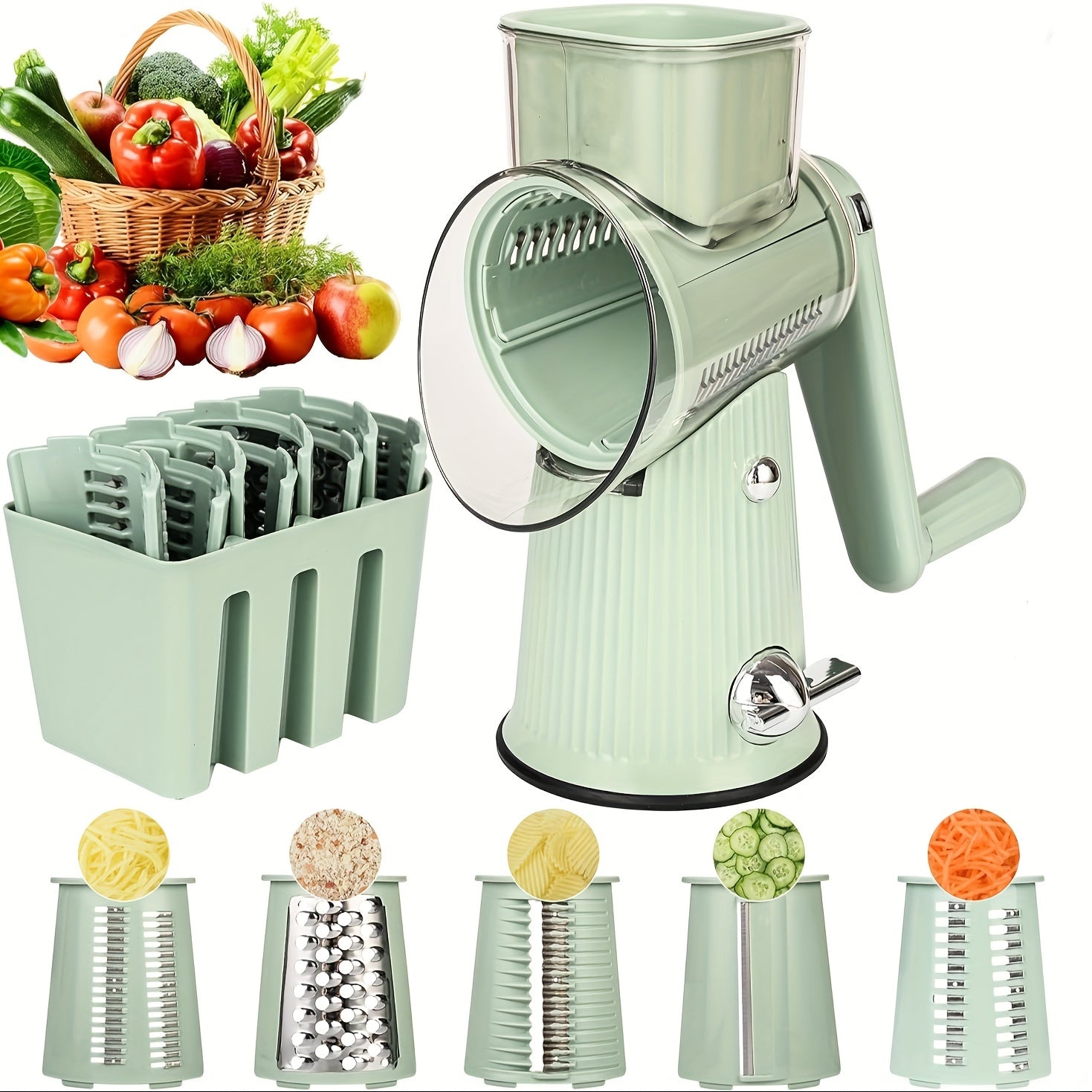 Multi-Functional 5-in-1 Vegetable Slicer with Grater Dicer Shredder and Storage