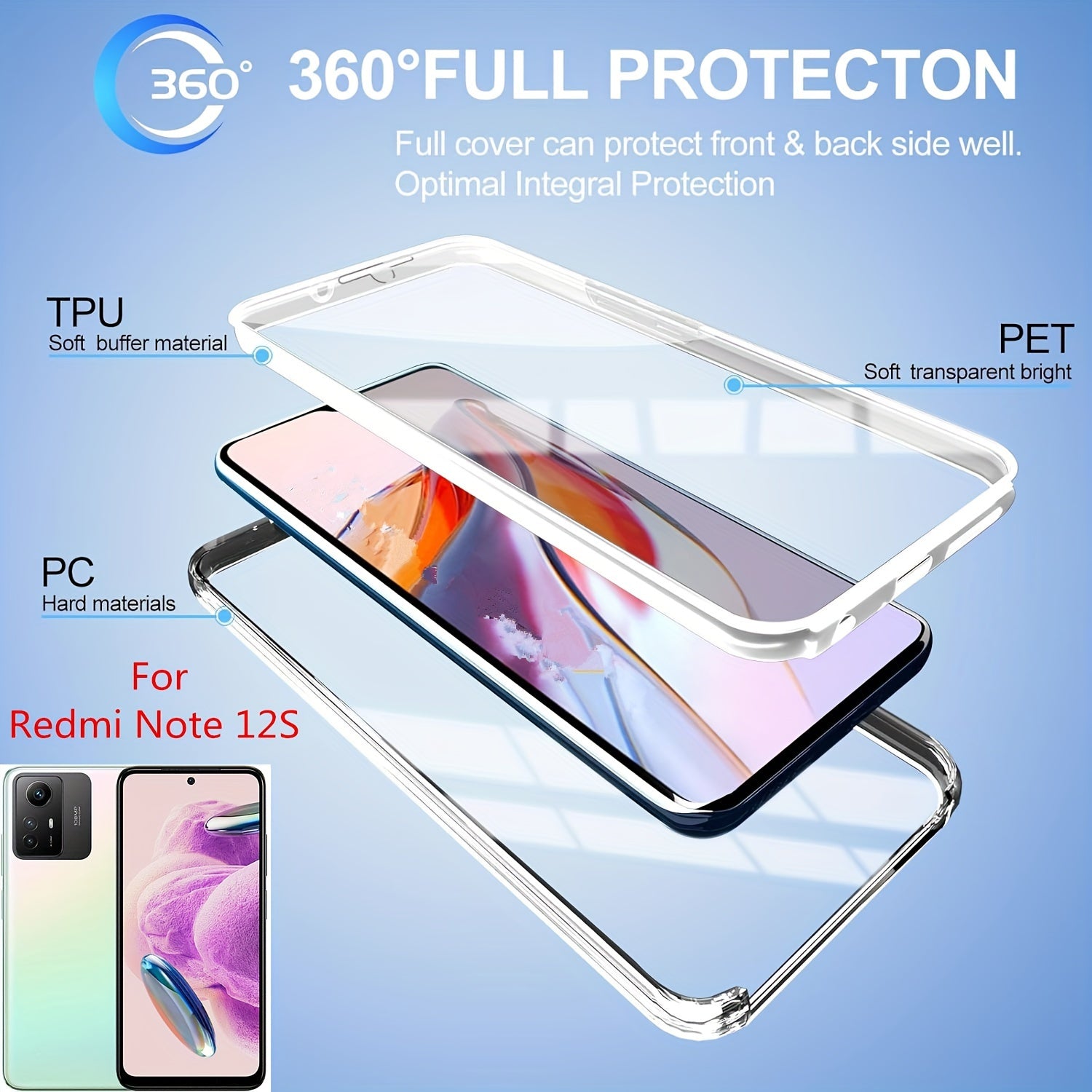 Полный ударопрочный чехол для телефона для моделей Xiaomi Redmi с прозрачной крышкой