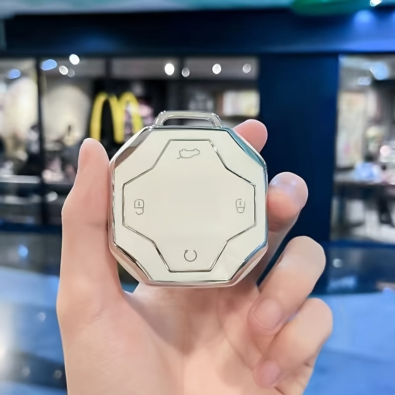 Key Shell for Car Keys TPU Protective Case with Keychain Octagonal Style