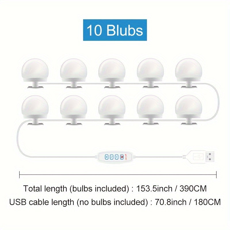 LED Makeup Mirror Lights Kit with 3-Color Dimmable USB-Powered for Vanity Cabinets and Stations