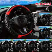 3D Embroidered Crystal Carbon Fiber Faux Leather Steering Wheel Cover Universal Fit 36.83-38.1 cm for Cars in 5 Colors