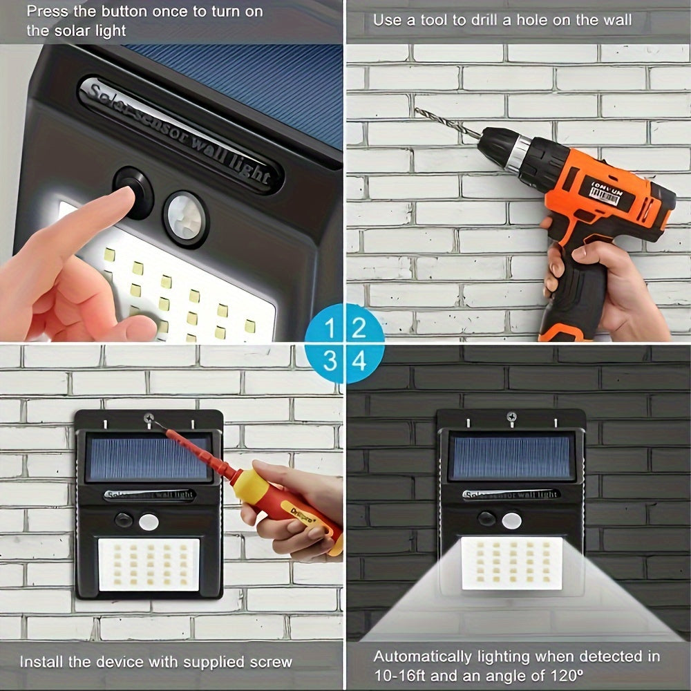 20 LED Solar Outdoor Light with Motion Sensor 3 Modes Wall Fence Garden Garage