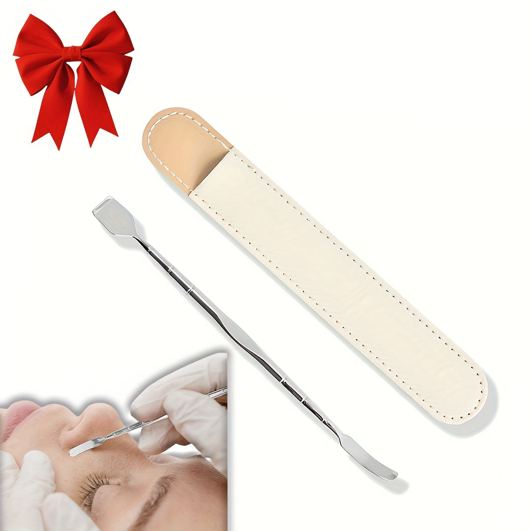 Unisex Stainless Steel Blackhead Scraper Set with Leather Handle and Dual Purpose