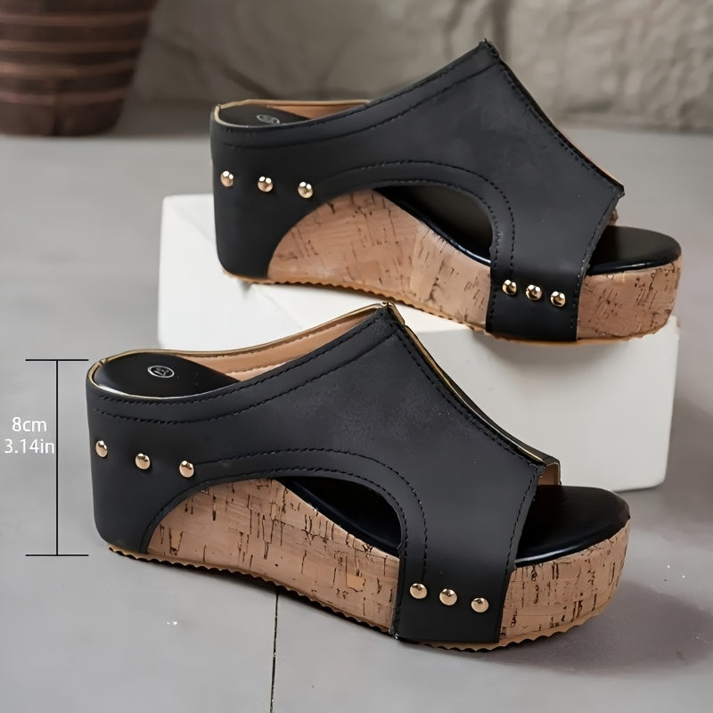 Women's Open Toe Wedge Sandals Brown Faux Cover Ankle Strap Summer Beach Shoes
