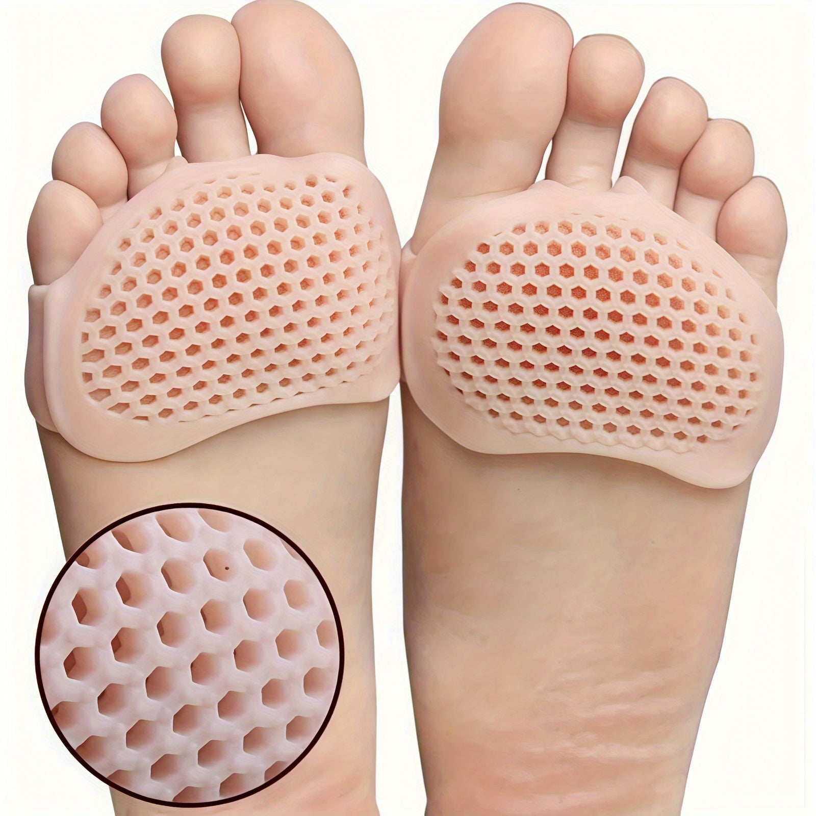 Women's Peach Silicone Forefoot Pads Half Insoles Breathable Cushioning
