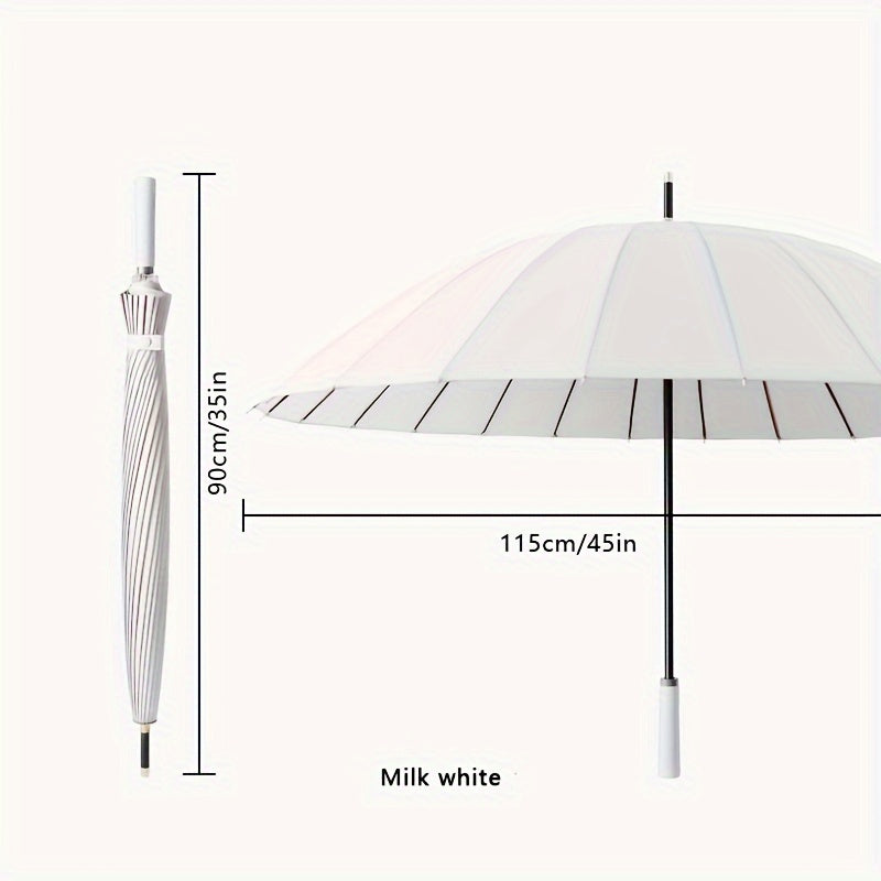 Men's Large Windproof 24-Bone Straight Rod Rain Umbrella Black Reinforced Handle