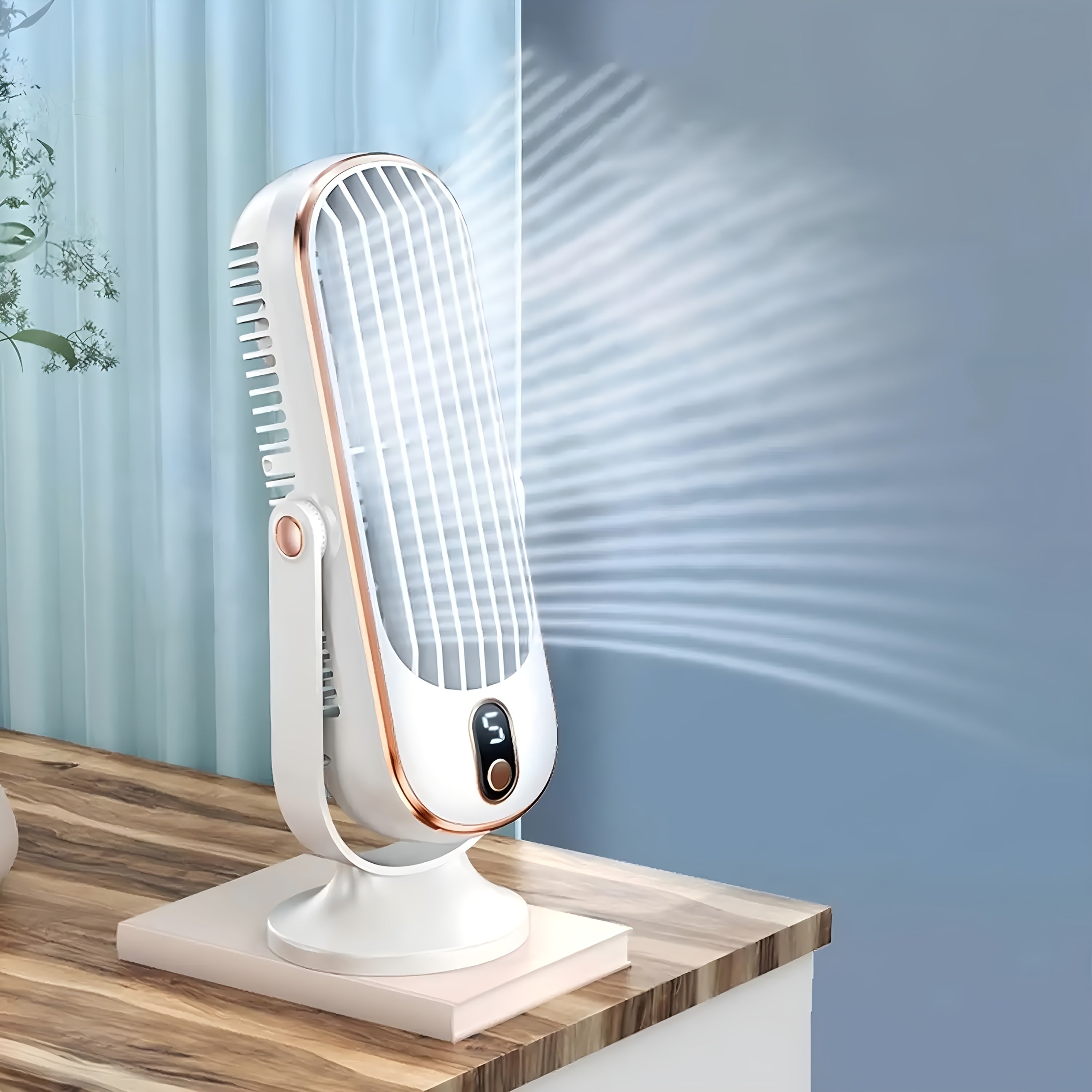 Ventilador de aire acondicionado portátil con enfriamiento de 5 velocidades, giro de 720°, batería de litio recargable, carga USB, para uso en interiores y exteriores