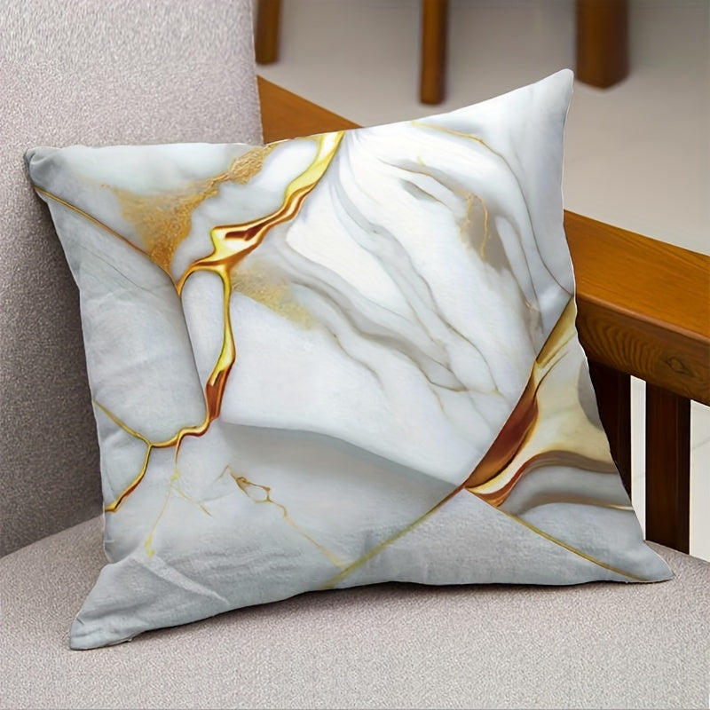Marble Textured Polyester Throw Pillow Cover 45cm Zipper Closure Double-Sided Washable