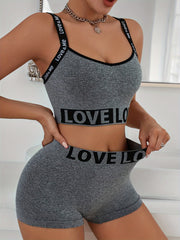 Women’s Loungewear Set Love Letter Crop Top High-Waisted Shorts Seamless Tummy Control Nylon