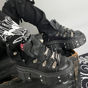 Women's Gothic Black High-Top Sneakers with Platform Heel Non-Slip Rubber Sole