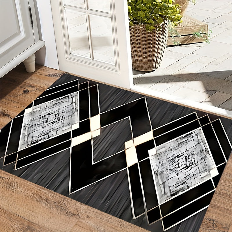 Bohemian Vintage Door Mat with Stripe Pattern, Non-Slip Flannel, Machine Washable