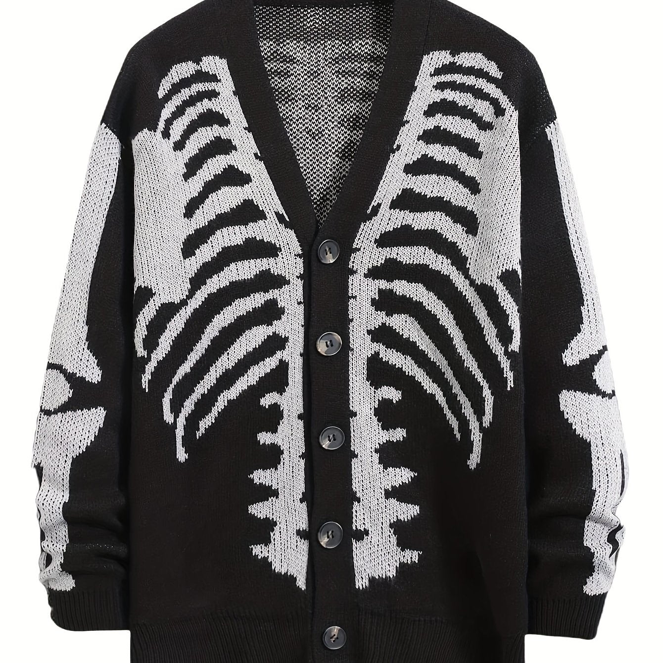 Men's Plus Size Skeleton Print Knit Cardigan Sweater Long Sleeve V-Neck Fall Winter