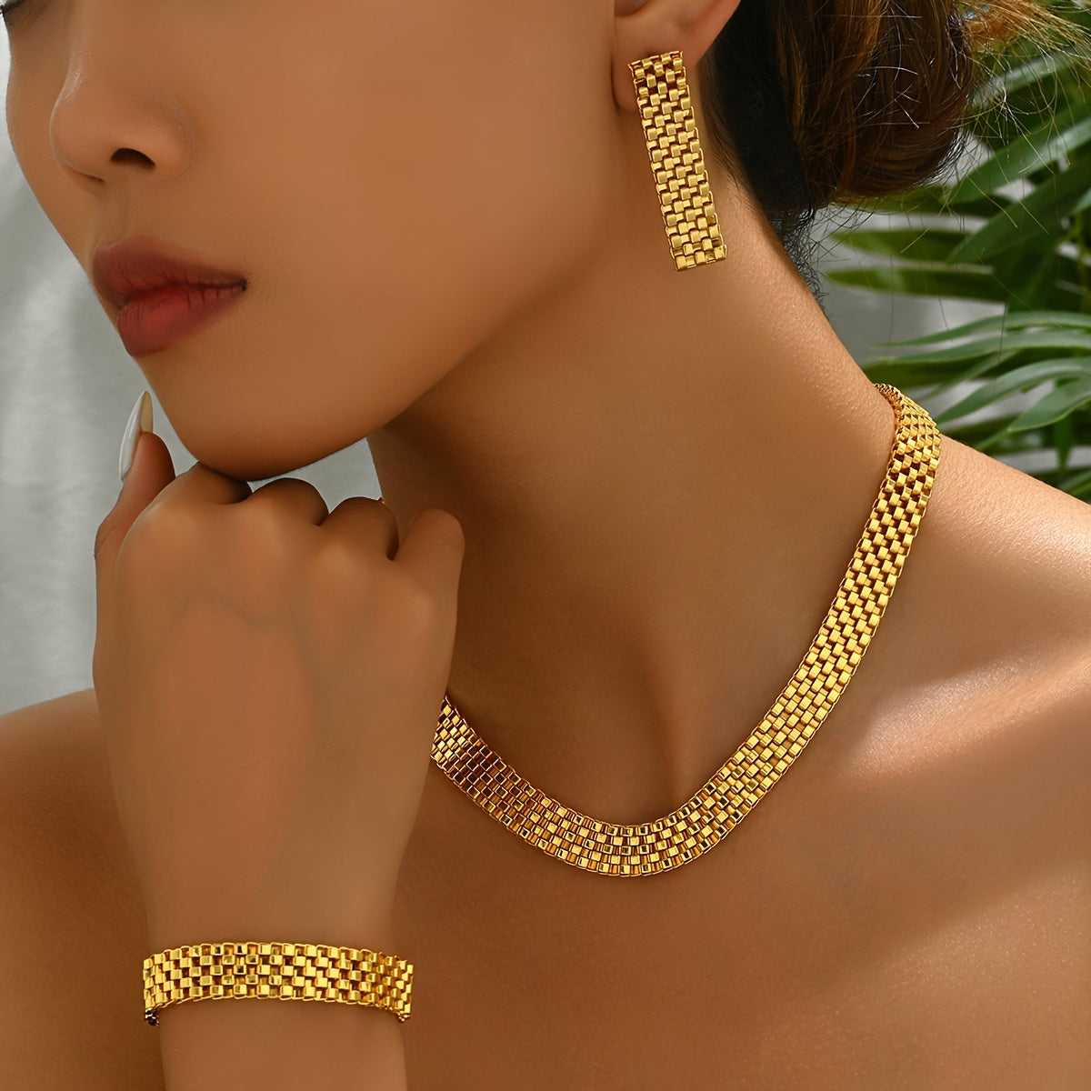 Women Jewelry Set 3-Piece Vintage Minimalist Necklace Earrings Bracelet for Weddings Parties