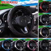 Women's Wear-Resistant PU Leather Steering Wheel Cover 36.83-38.1cm Embroidery