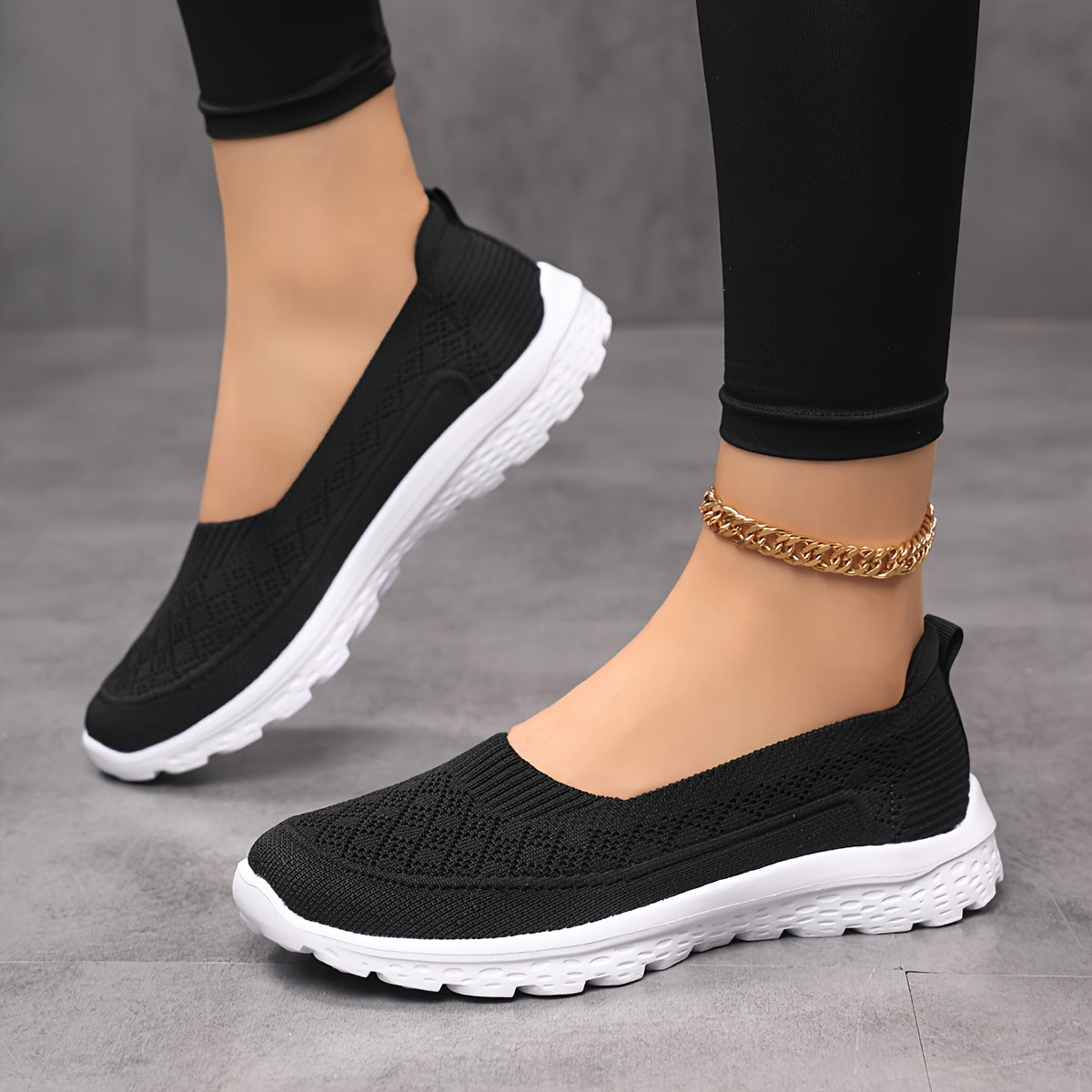 Women's Lightweight Slip-On Walking Shoes Breathable Knit Light Blue