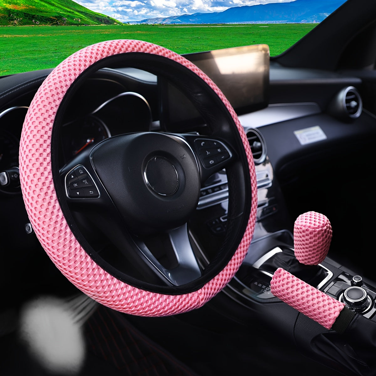 3pcs Breathable Mesh Car Steering Wheel Cover Anti-slip Sweat-absorbing 35-38cm