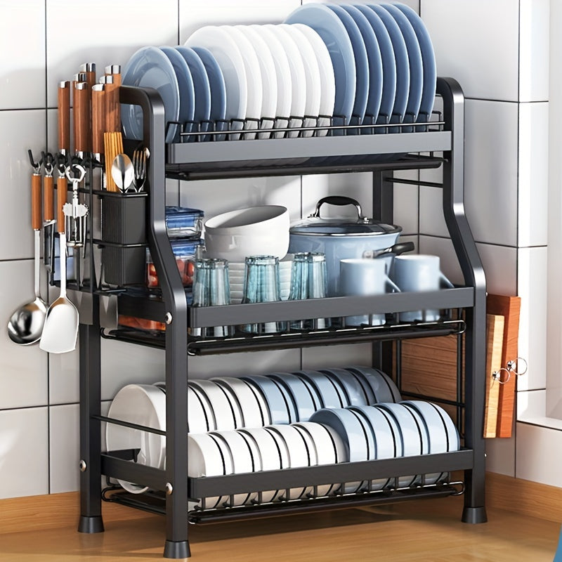 Kitchen Dish Drying Rack with Cutlery Holder, Space Saving 2 or 3 Layer Organizer