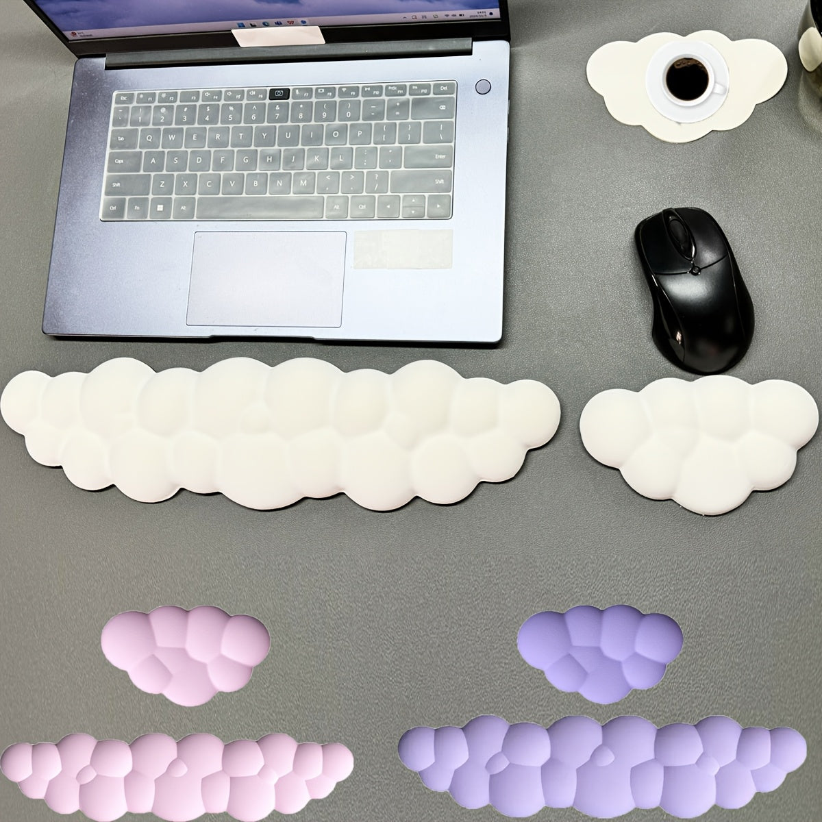 2pcs Memory Foam Wrist Rests with Cloud Design for Keyboard and Gaming