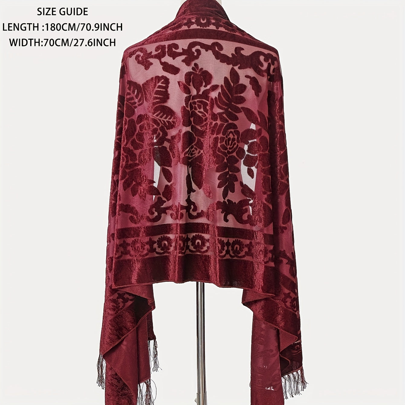 Black Floral Lace Shawl with Tassels and Rose Pattern for Evening Events