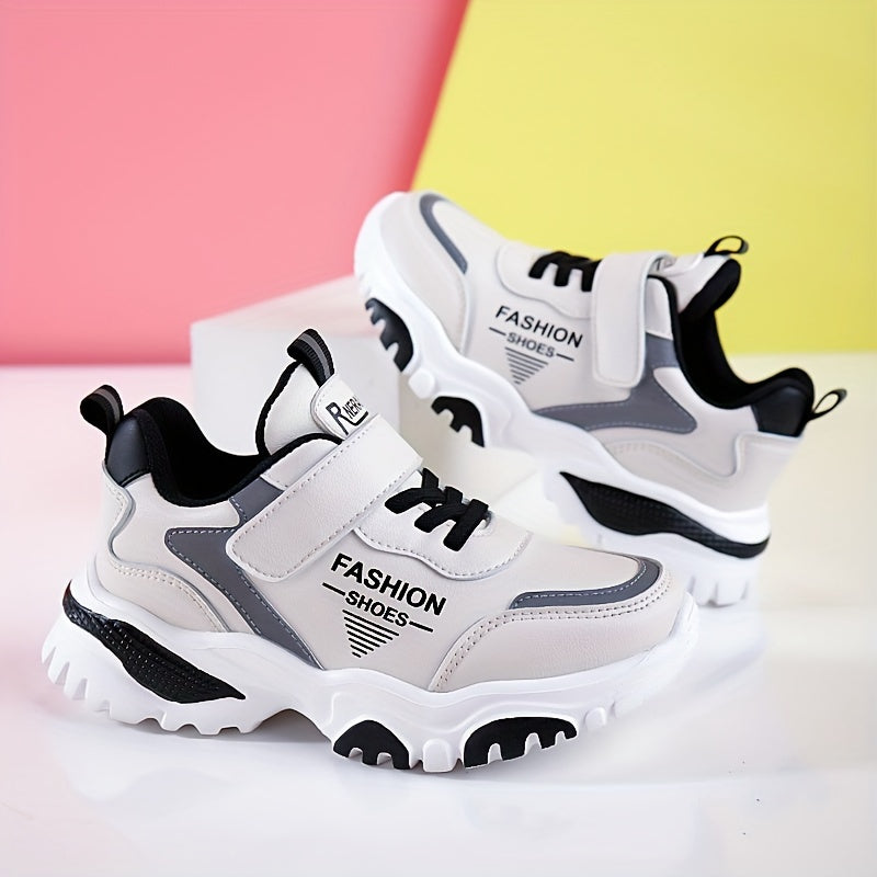 Kids' Breathable Lightweight All-Season Sports Sneakers with Hook-and-Loop Closure