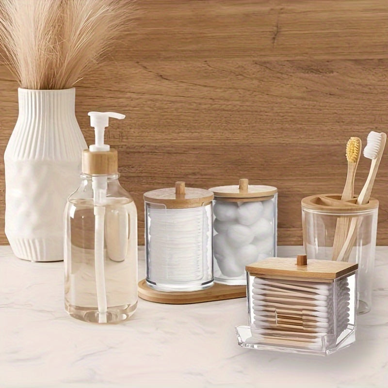 Juego de 3 soportes de plástico transparente para hisopos de algodón, organizador de almacenamiento para baño