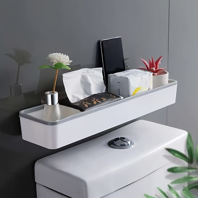 White and Gray Over-The-Toilet Bathroom Organizer Wall-Mounted Storage Shelf with 2 Compartments
