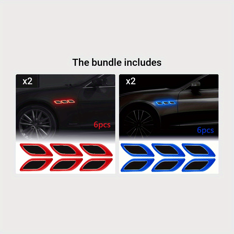 6pcs Car Reflective Decals Plastic Bumper Strips Scratch Masks for Safety