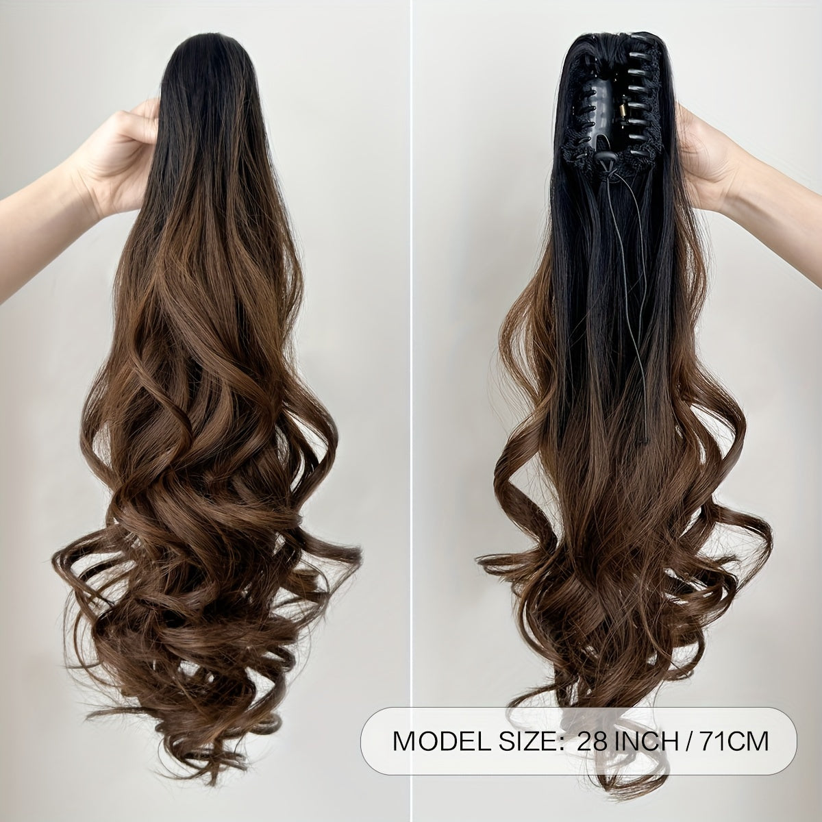 Unisex Deep Wave Claw Clip Ponytail Extension 71.12cm Synthetic Hairpiece for Daily Use