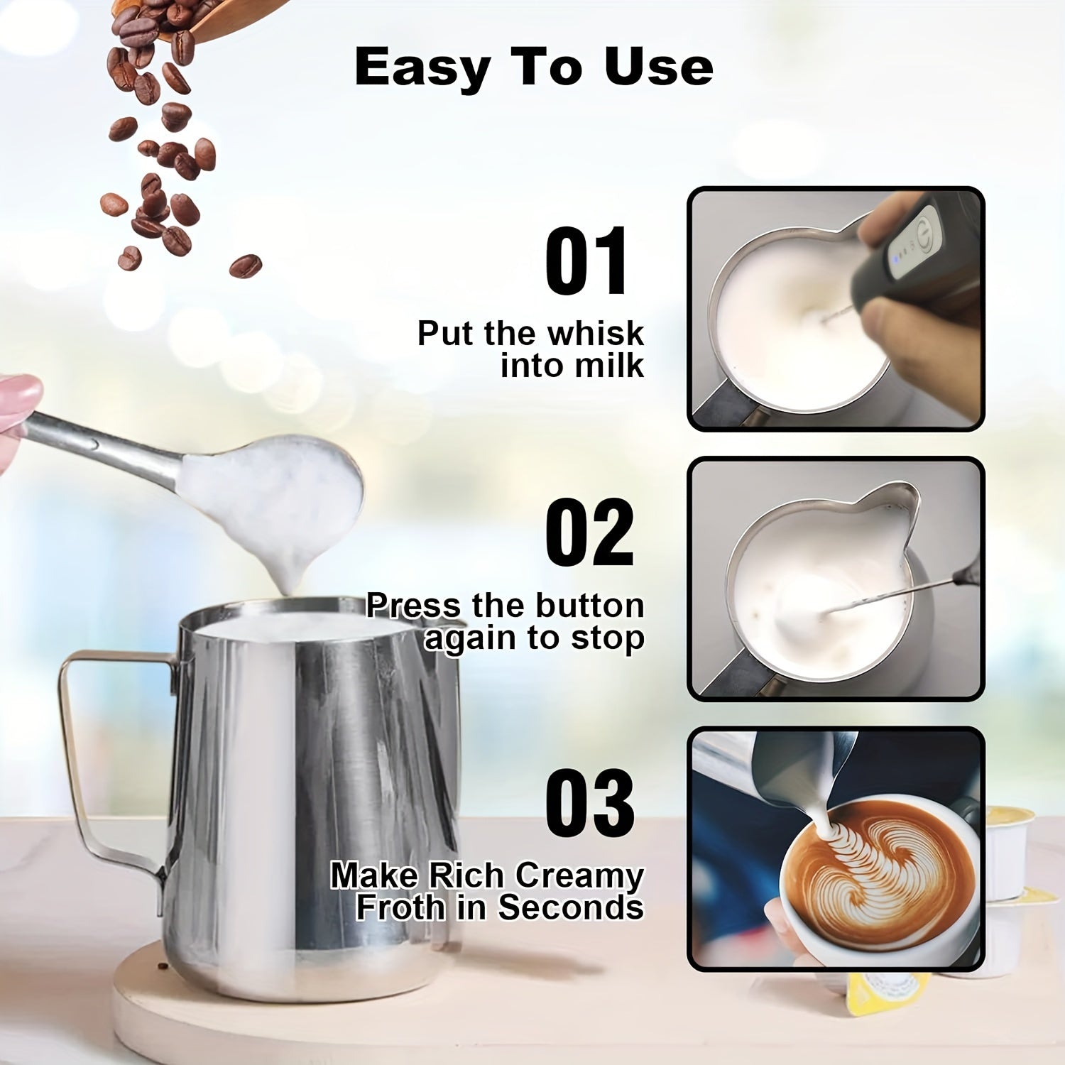 Rechargeable Handheld Milk Frother Electric Foam Maker for Coffee and Latte