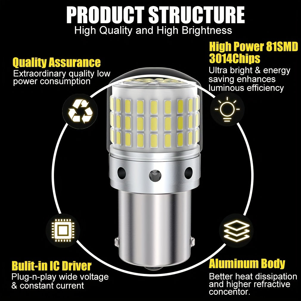 2 Pack LED Car Turn Signal and Reverse Bulbs White 1156 7440 3157 P21W
