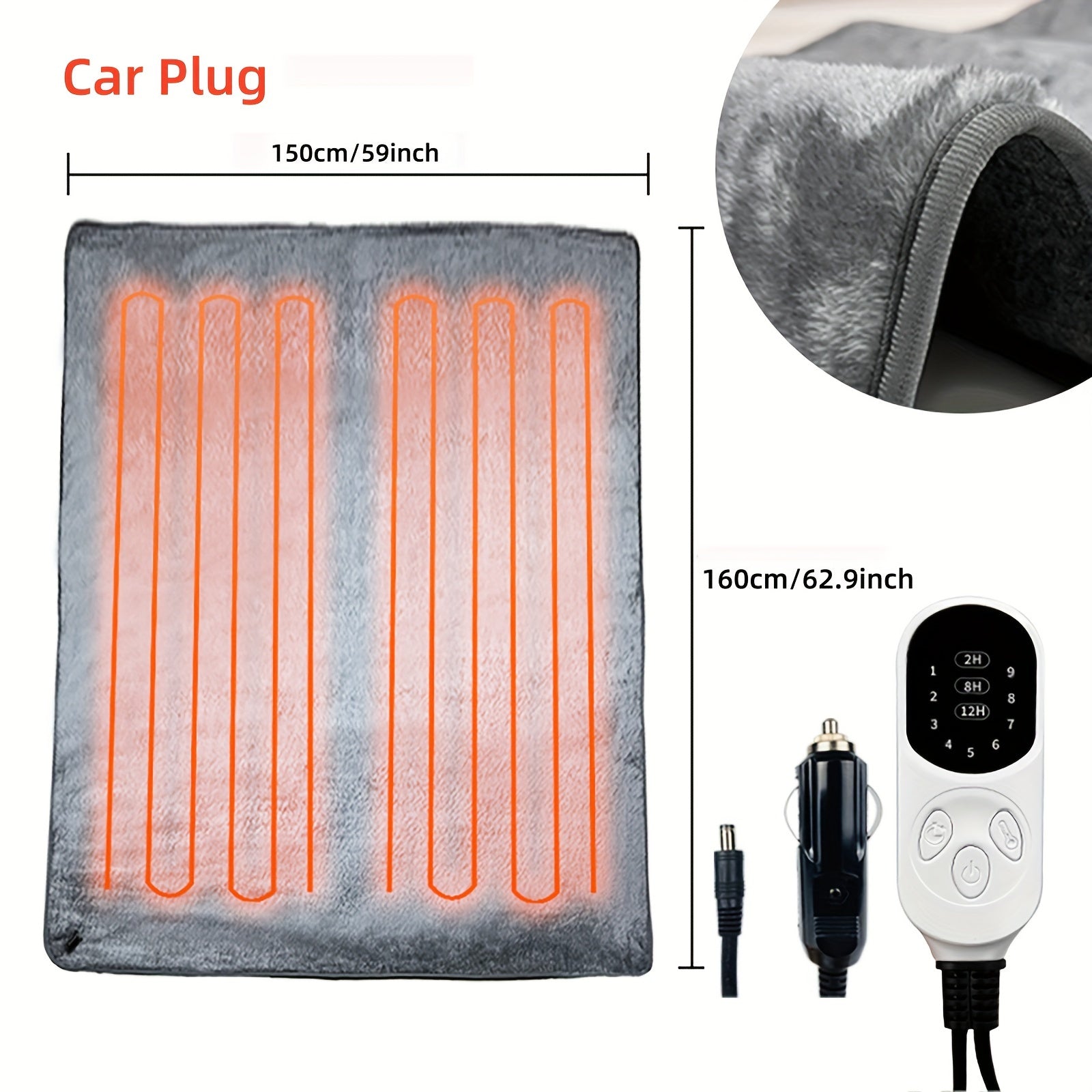 Car Heated Blanket 12V Electric SUV RV Camping with 9-Speed Temperature
