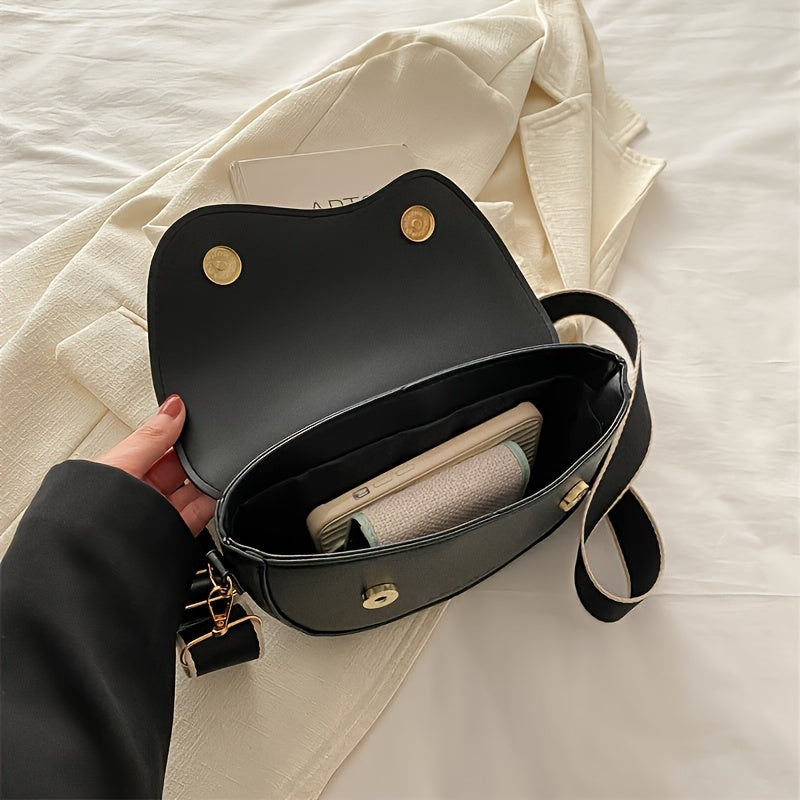 Women's PU Saddle Bag with Wide Shoulder Strap Crossbody Bag for Commuting and Outings