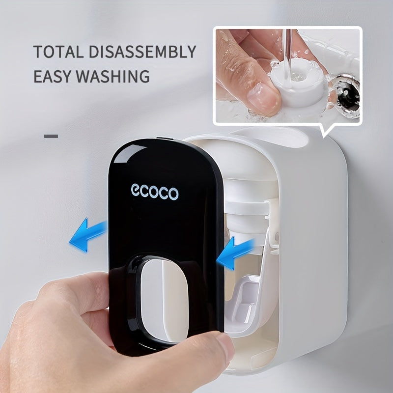 Automatic Toothpaste Dispenser Wall-Mounted Toothbrush Holder No-Drill Squeezer