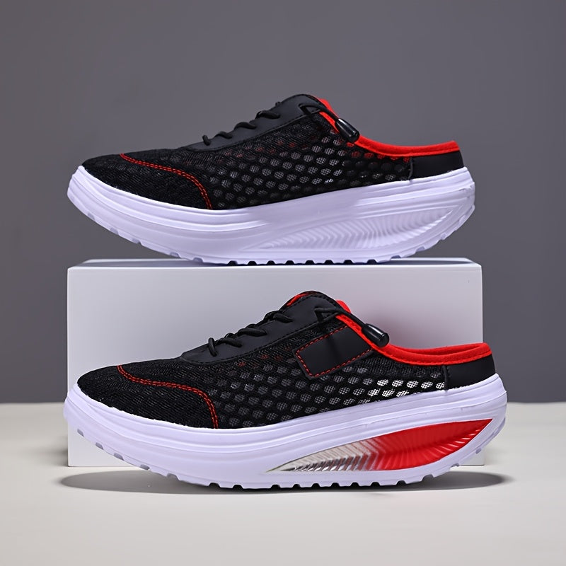 Женские дышащие кроссовки-слипоны из сетки, повседневные черные и красные летние низкие кеды