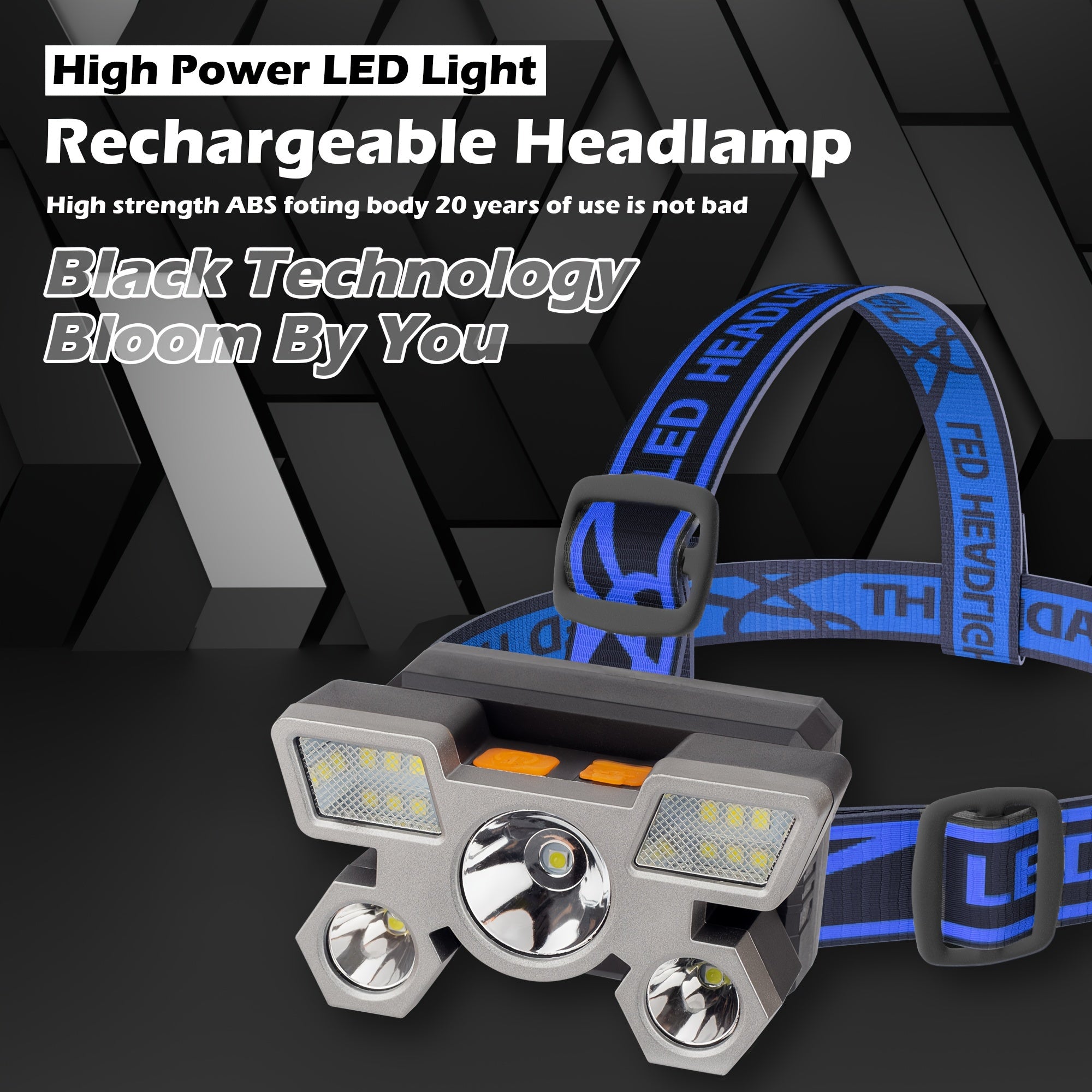 Rechargeable LED Headlamp for Fishing with Five Light Heads Long-Range Headlight