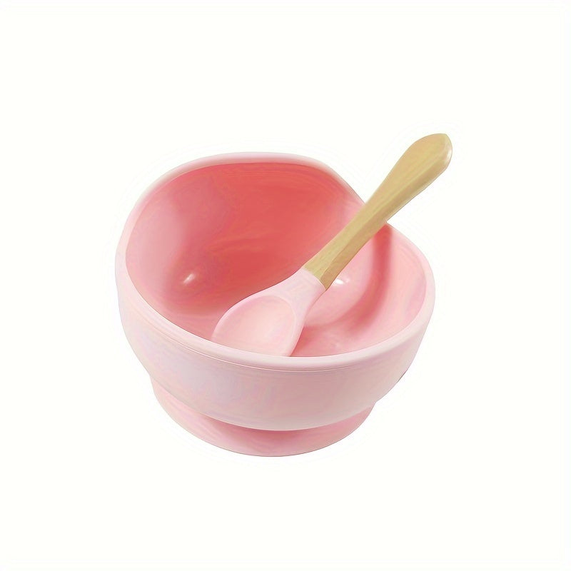 Kids' Feeding Set Silicone Bowl with Suction and Wooden Fork BPA-Free Dishwasher Safe 9 Colors