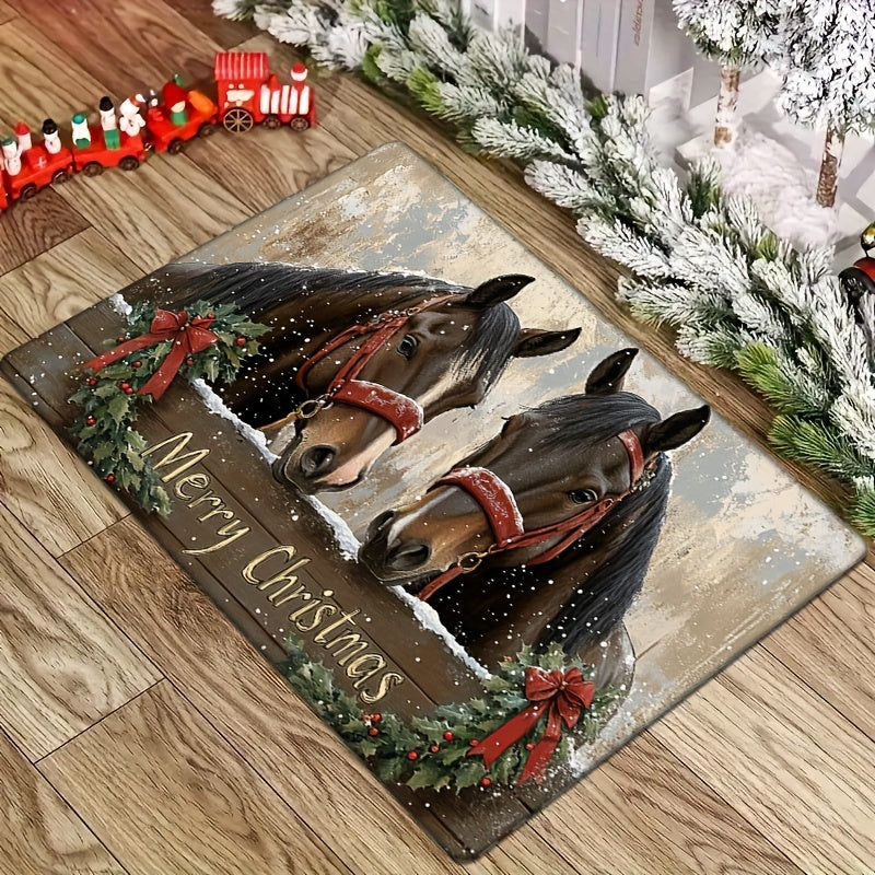 Holiday Christmas Horse Doormat Non-Slip Washable Water-Resistant for Kitchen or Living Room