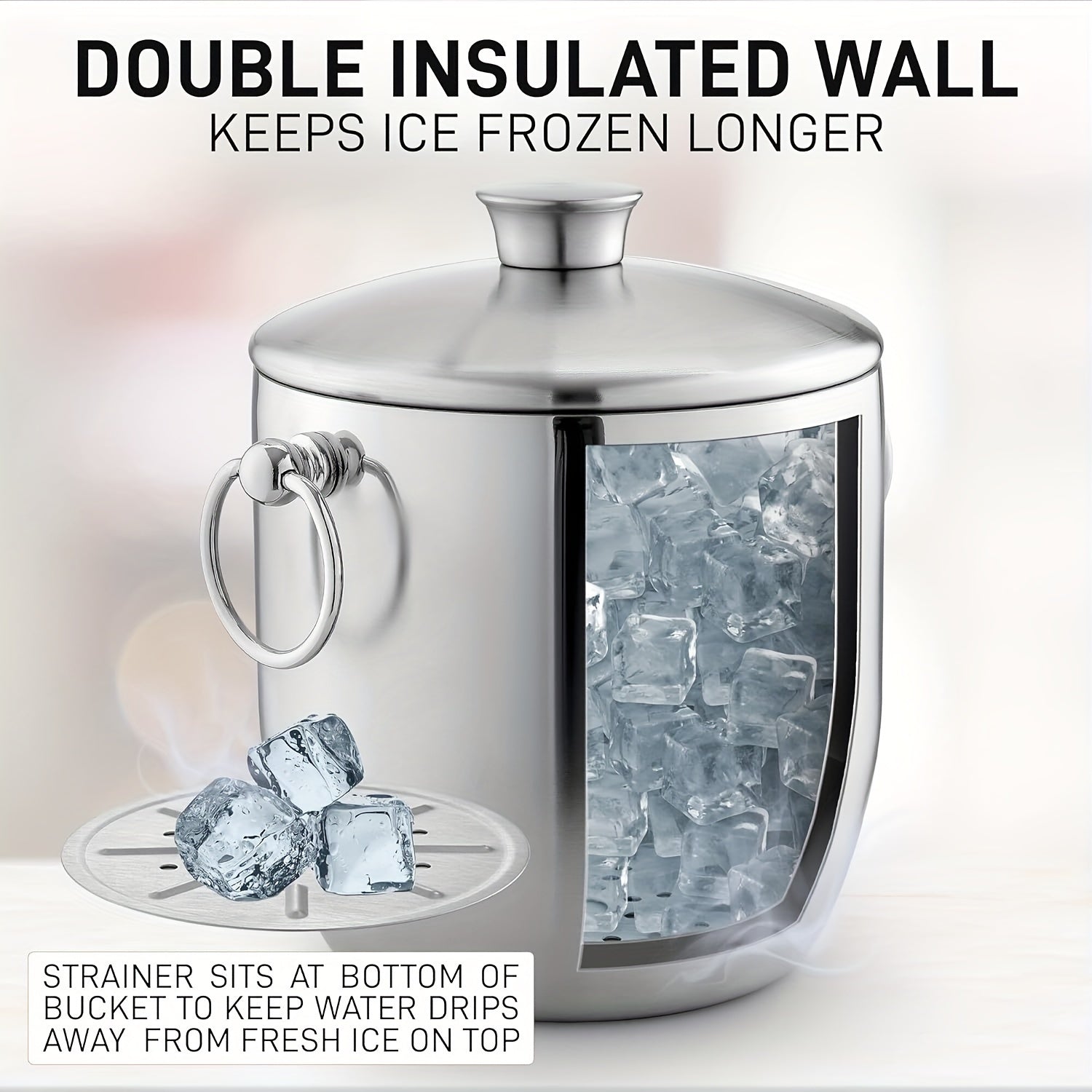 Large 3L Stainless Steel Double-Walled Ice Bucket with Lid and Tongs
