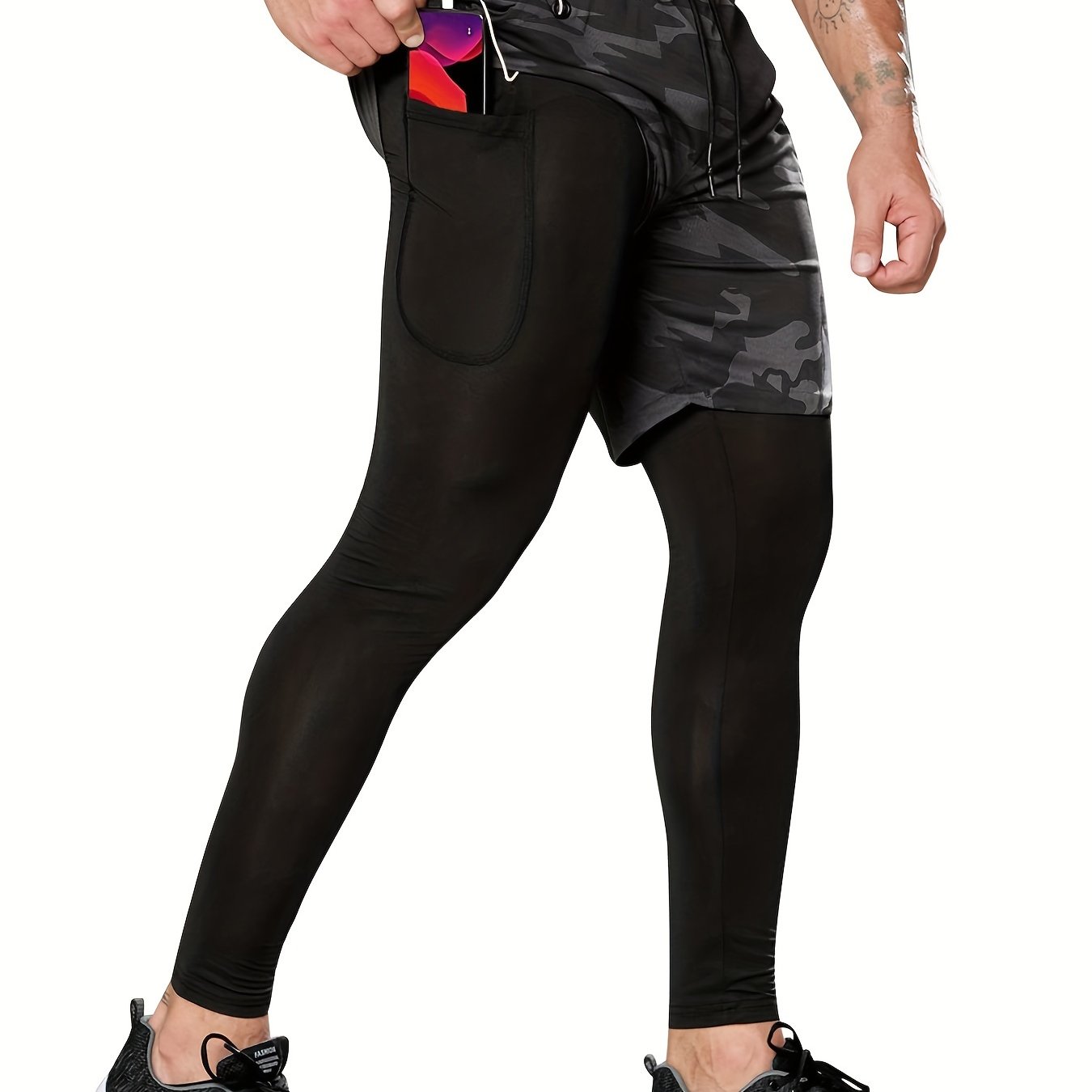 Men's 2-in-1 Workout Shorts with Pocket High Stretch Cropped for Running Yoga Training