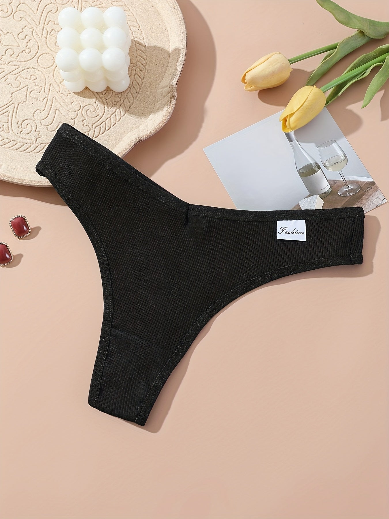 Pack de 5 tangas de cintura baja con costura acanalada para mujer y cómodas bragas sin costuras