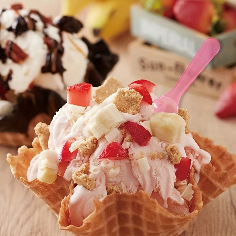 50 Colorful Disposable Plastic Mini Dessert Spoons Individually Wrapped for Ice Cream Yogurt