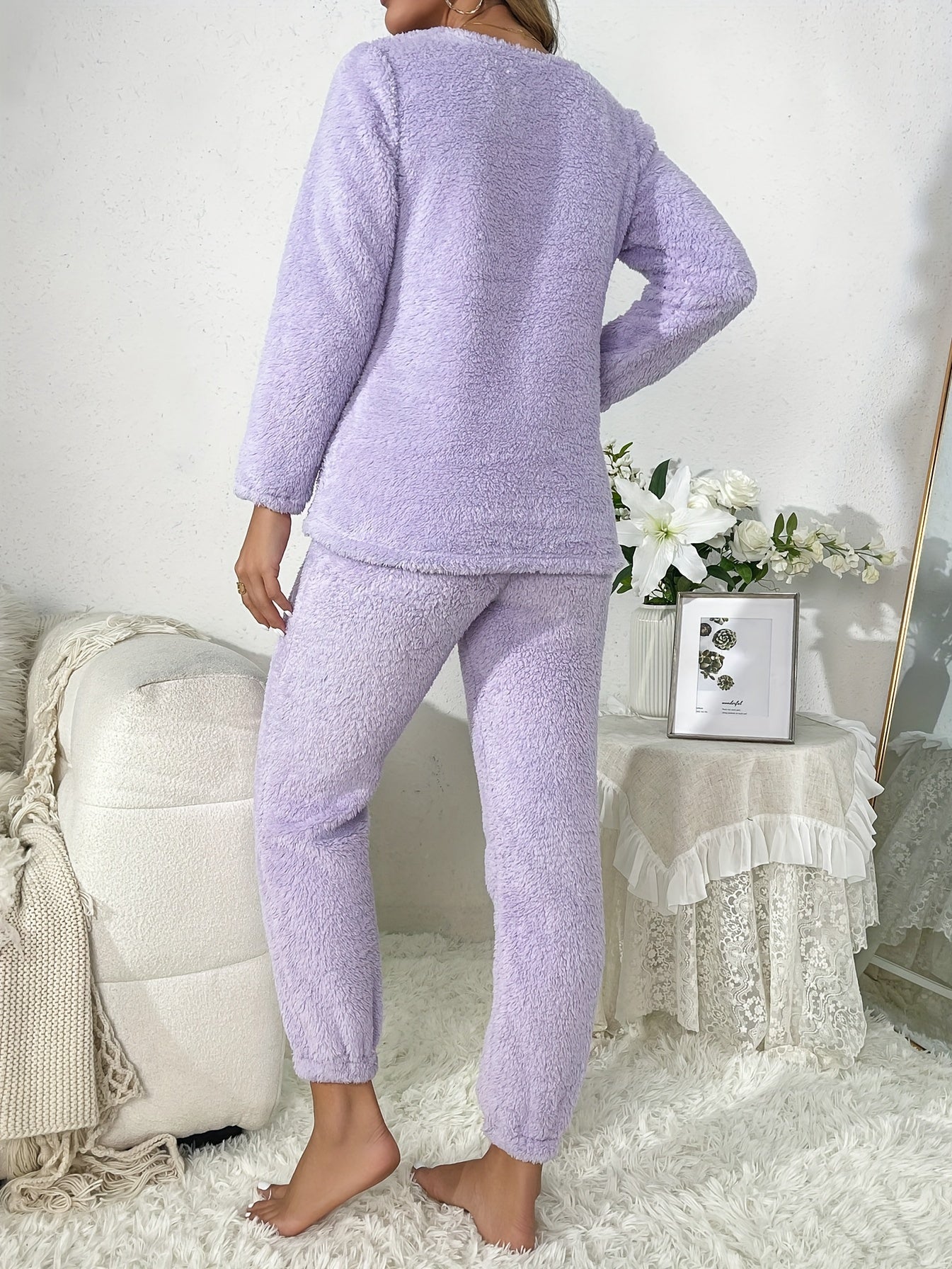 Conjunto de pijama de terciopelo para mujer para otoño e invierno, cómodo para descansar, color sólido