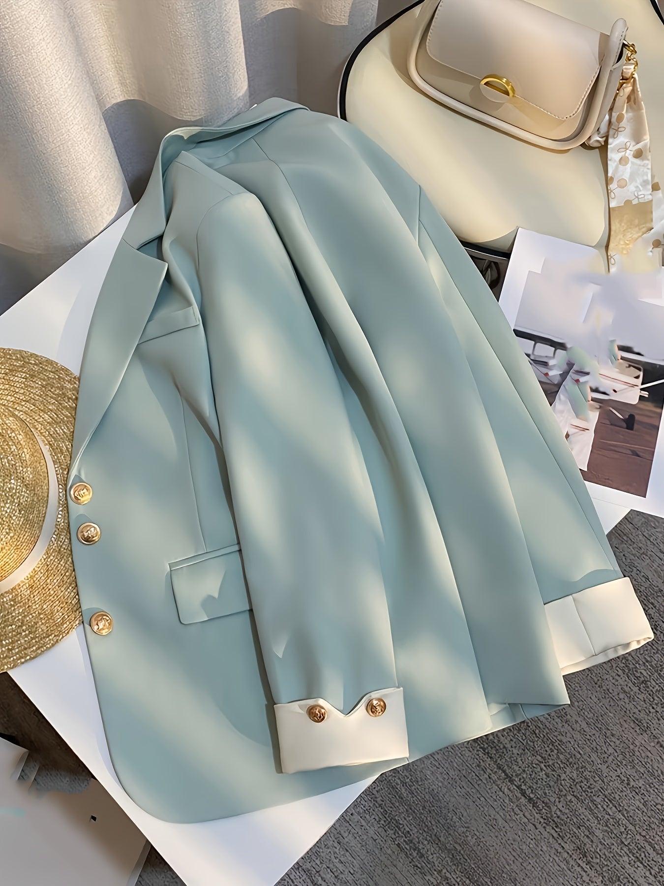 Women's Spring High-End Korean Style Solid Color Polyester Suit Jacket
